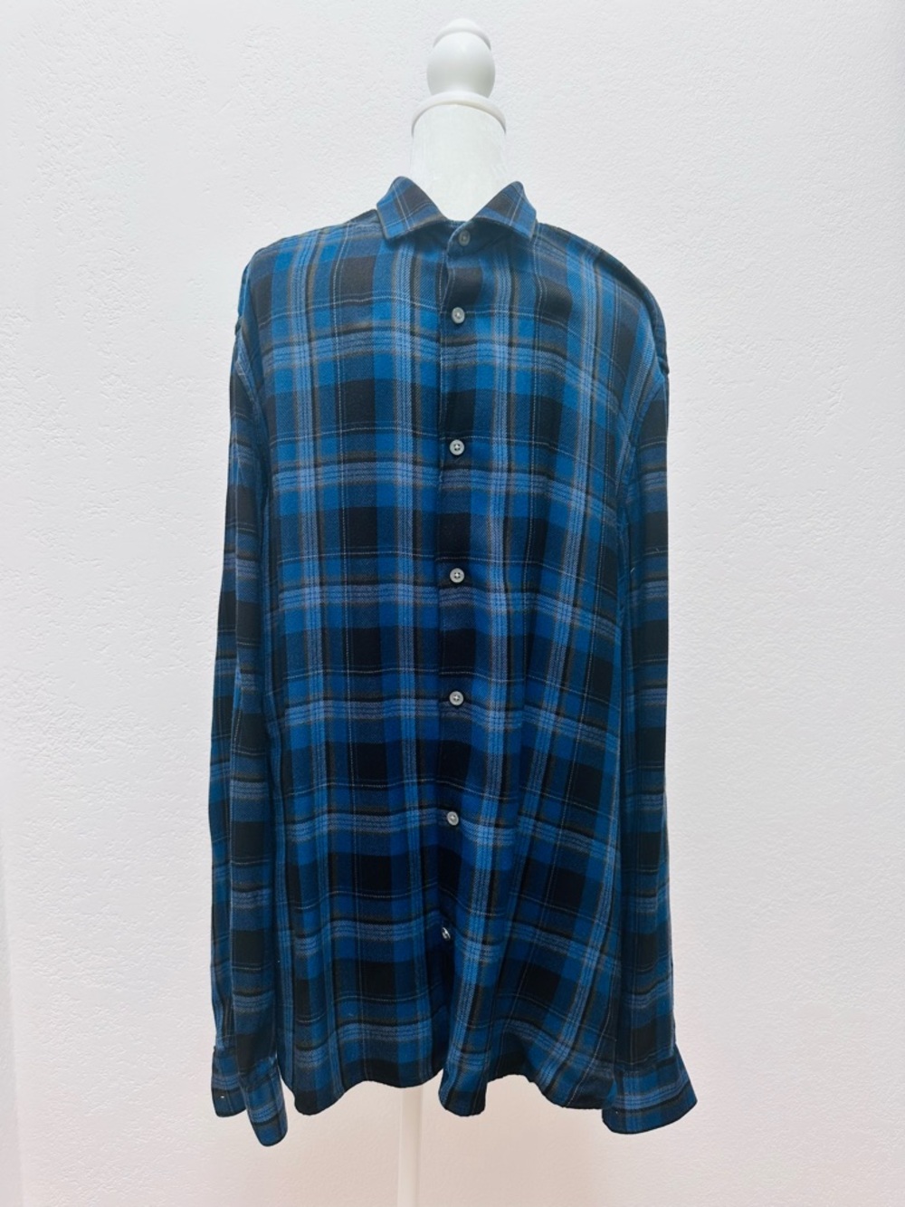 John Varvatos Blue and Black Plaid Button-Down Shirt